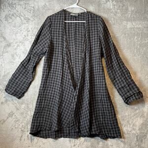 Goddess Gear Organic Linen Cardigan Black Charcoal Check Medium lagenlook‎